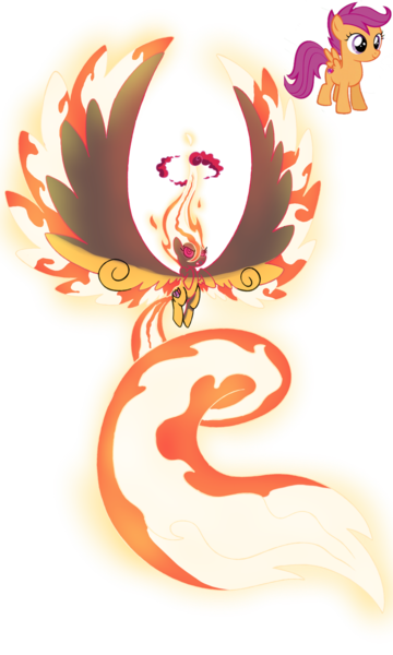 Size: 1280x2134 | Tagged: artist:blingcity, crossover, dynamax, female, fire, gigantamax, glowing eyes, macro, pokémon, pokemon sword and shield, safe, scootaloo, scootaloo can fly, simple background, solo, tail, transparent background, vector