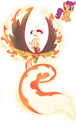Size: 1280x2134 | Tagged: artist:blingcity, crossover, dynamax, female, fire, gigantamax, glowing eyes, macro, pokémon, pokemon sword and shield, safe, scootaloo, scootaloo can fly, simple background, solo, tail, transparent background, vector