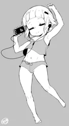 Size: 736x1356 | Tagged: suggestive, artist:born-to-die, banned from derpibooru, sunny flare, human, equestria girls, belly button, child, clothes, eyes closed, headphones, image, listening to music, lolicon, mobile phone, monochrome, phone, png, short hair, shorts, sketch, underage, young, younger