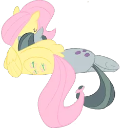 Size: 728x764 | Tagged: safe, artist:mogg, fluttershy, marble pie, earth pony, pegasus, pony, /mlp/, 4chan, cuddling, cute, drawthread, duo, duo female, facing away, female, gray background, intertwined tails, mare, requested art, simple background, tail, transparent background, wings