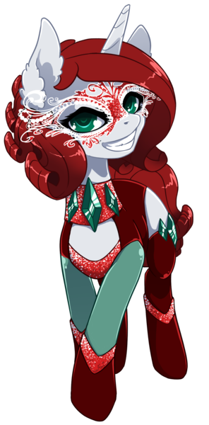 Size: 1206x2441 | Tagged: safe, artist:arctic-fox, oc, oc:mesmeralda, unofficial characters only, pony, unicorn, antagonist, clothes, evil grin, gem, glitter, grin, looking at you, mask, simple background, smiling, socks, solo, supervillain, the sinister six, transparent background, walking