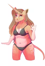 Size: 1900x2800 | Tagged: suggestive, artist:uunicornicc, oc, oc:doodle, anthro, unicorn, bra, chubby, clothes, female, image, panties, png, simple background, solo, solo female, underwear, white background