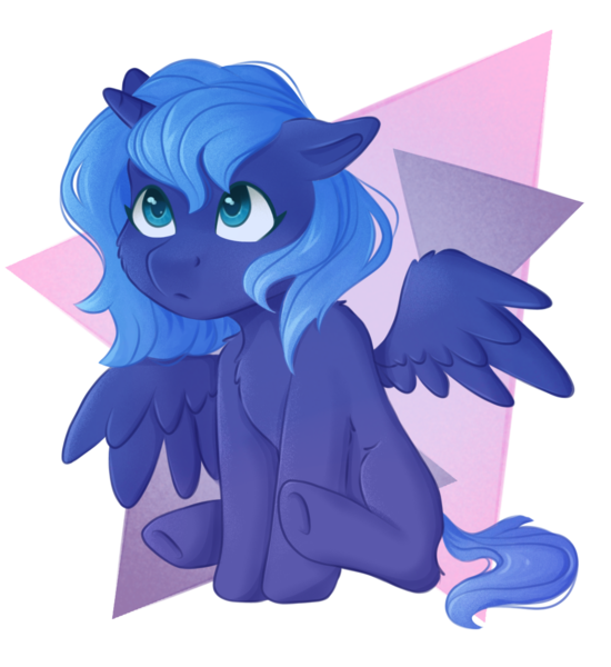 Size: 1516x1654 | Tagged: safe, artist:lunart8, princess luna, alicorn, pony, abstract background, blank flank, chest fluff, cute, female, filly, lunabetes, simple background, sitting, solo, transparent background, woona, younger