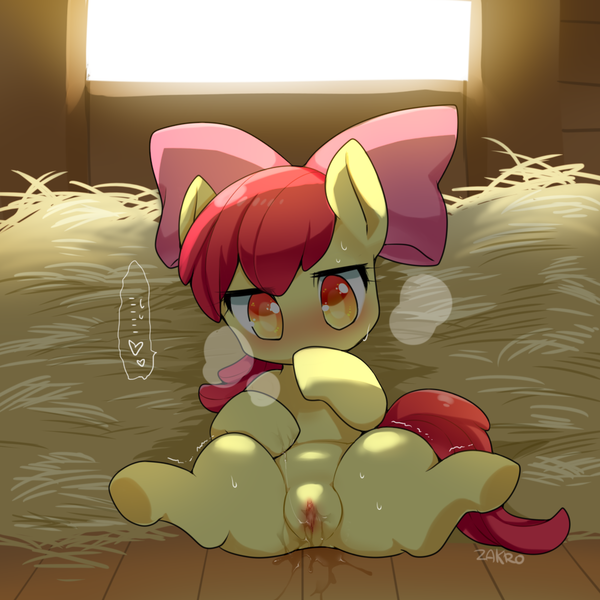 Size: 1000x1000 | Tagged: explicit, alternate version, artist:zakro, derpibooru import, paywalled source, apple bloom, earth pony, pony, adorabloom, blushing, bow, breath, clitoris, cute, cute porn, female, filly, foalcon, hay, heart, human vagina on pony, masturbation, nudity, on back, solo, solo female, solo filly, spread legs, spreading, sweat, underage, vagina, vaginal secretions, vaginal secretions trail, vulva