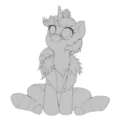 Size: 2156x2300 | Tagged: safe, artist:evomanaphy, paywalled source, oc, unnamed oc, unofficial characters only, pony, unicorn, chest fluff, clothes, cupcake, cute, female, food, mare, monochrome, ocbetes, simple background, sitting, socks, solo, white background