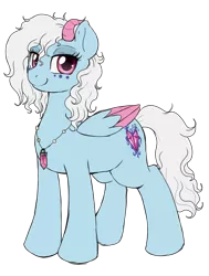 Size: 1387x1833 | Tagged: safe, artist:evomanaphy, paywalled source, oc, oc:nova crystal, original species, pony, succubus, succubus pony, female, horns, jewelry, looking at you, mare, necklace, simple background, smiling, solo, standing, transparent background, wings