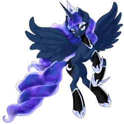 Size: 3500x3500 | Tagged: safe, artist:poole, princess luna, alicorn, pony, armor, female, flying, mare, simple background, solo, spread wings, transparent background, wings