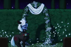 Size: 1500x1000 | Tagged: safe, artist:redruin01, oc, oc:s.leech, unofficial characters only, pony, unicorn, female, garden, hedge, marriage, night, solo, wedding
