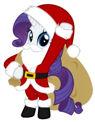 Size: 794x1024 | Tagged: artist needed, safe, derpibooru import, rarity, pony, unicorn, belt, bipedal, boots, christmas, clothes, costume, fake beard, female, hat, holiday, looking at you, mare, sack, santa beard, santa claus, santa costume, santa hat, santa sack, shoes, simple background, solo, standing, transparent background, vector