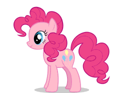Size: 1276x948 | Tagged: safe, ponibooru import, pinkie pie, earth pony, pony, animated, female, mare, simple background, smiling, solo, standing, twitchy tail, white background