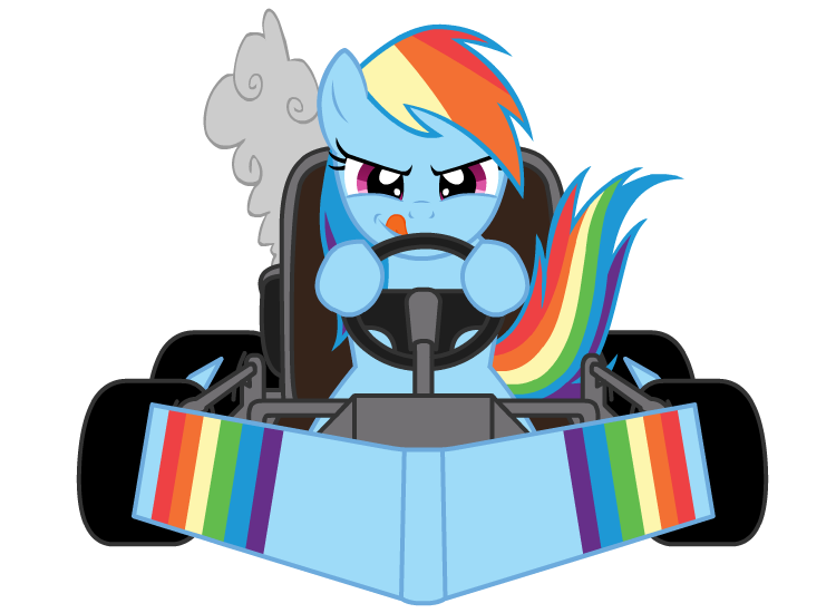 Size: 750x550 | Tagged: safe, artist:fluffybutts, artist:mixermike622, ponibooru import, rainbow dash, driving, go kart, mario kart, simple background, sitting, solo, tongue out, transparent background