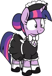 Size: 4099x6000 | Tagged: editor needed, safe, artist:skitter, edit, twilight sparkle, pony, unicorn, absurd resolution, clothes, cute, female, image, maid, mare, png, simple background, smiling, solo, transparent background, unicorn twilight, vector, wingless, wingless edit