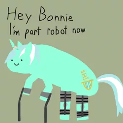 Size: 2048x2048 | Tagged: safe, artist:2merr, lyra heartstrings, pony, unicorn, /mlp/, 4chan, :), bandage, bandaid, bipedal, bipedal leaning, broken horn, cracked horn, crutches, dialogue, drawn on phone, drawthread, female, green background, horn, implied bon bon, injured, l.u.l.s., leaning, leg brace, mare, requested art, simple background, smiley face, smiling, solo, stylistic suck