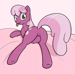 Size: 1120x1100 | Tagged: suggestive, artist:theparagon, edit, cheerilee, earth pony, pony, :p, butt, featureless crotch, female, flowerbutt, looking at you, looking back, mare, nudity, plot, presenting, prone, safe edit, smiling, solo, solo female, teasing, tongue out, underhoof