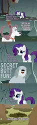 Size: 640x2157 | Tagged: suggestive, edit, edited screencap, ponibooru import, screencap, rarity, dog, pony, unicorn, crossover, dialogue, female, implied anal, implied sex, jail, male, mare, niblet, pound puppies, secret butt fun, smiling