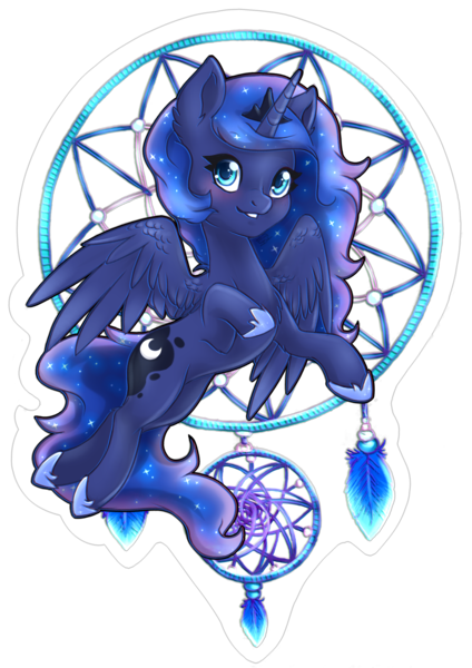 Size: 2480x3507 | Tagged: safe, artist:tokokami, princess luna, alicorn, pony, chest fluff, colored pupils, cute, dreamcatcher, ear fluff, female, high res, lunabetes, mare, simple background, smiling, solo, transparent background