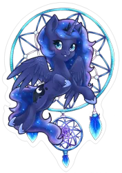 Size: 2480x3507 | Tagged: safe, artist:tokokami, princess luna, alicorn, pony, chest fluff, colored pupils, cute, dreamcatcher, ear fluff, female, high res, lunabetes, mare, simple background, smiling, solo, transparent background