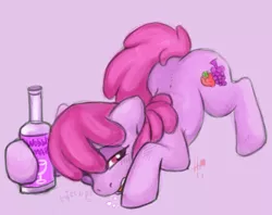 Size: 500x396 | Tagged: artist needed, source needed, suggestive, ponerpics import, berry punch, berryshine, earth pony, pony, alcohol, blushing, bottle, drunk, face down ass up, female, hiccups, mare, open mouth, raised tail, simple background, solo, tail, wine