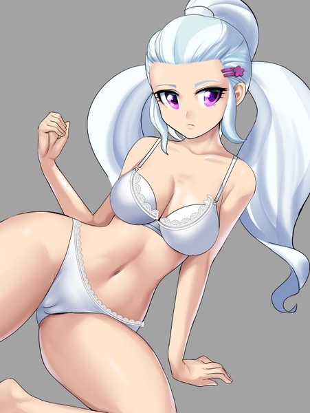 Size: 567x755 | Tagged: source needed, questionable, artist:chigusa, derpibooru import, sugarcoat, human, equestria girls, belly button, bra, breasts, busty sugarcoat, cameltoe, cleavage, clothes, eyebrows, eyelashes, female, gray background, grey hair, hairpin, image, jpeg, long hair, looking at you, panties, pigtails, preview, simple background, sleeveless, solo, solo female, stupid sexy sugarcoat, twintails, underwear, wip