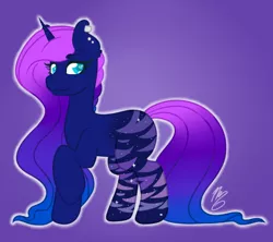 Size: 536x476 | Tagged: safe, artist:nate-doodles, oc, oc:midnight rose, unofficial characters only, pony, unicorn, ear piercing, female, gradient mane, gradient tail, horn, mare, piercing, raised hoof, solo