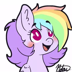 Size: 1000x1000 | Tagged: safe, alternate version, artist:nate-doodles, oc, unofficial characters only, pegasus, pony, blushing, female, mare, multicolored hair, open mouth, rainbow hair, simple background, solo, white background, wings