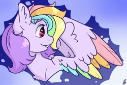 Size: 2412x1608 | Tagged: safe, artist:nate-doodles, oc, unofficial characters only, pegasus, pony, ear fluff, female, mare, multicolored hair, rainbow feathers, rainbow hair, solo, spread wings, wings