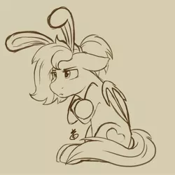 Size: 4000x4000 | Tagged: safe, artist:nate-doodles, oc, oc:sonia star, unofficial characters only, bat pony, pony, absurd resolution, bat wings, bunny ears, crossed hooves, female, image, jpeg, mare, monochrome, pouting, sitting, solo, wings