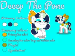 Size: 960x720 | Tagged: safe, artist:jhayarr23, edit, oc, oc:deeep dope, unofficial characters only, pony, unicorn, pony town, bow, chest fluff, choker, eyeshadow, female, lidded eyes, makeup, mare, reference sheet, smiling, smirk, smug, solo, tail bow