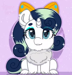 Size: 1666x1741 | Tagged: safe, artist:auroracursed, oc, oc:deeep dope, unofficial characters only, pony, unicorn, bow, chest fluff, commission, eyeshadow, female, horn, looking at you, makeup, mare, sitting, solo, starry eyes, wingding eyes