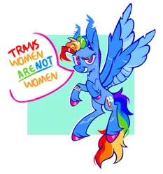 Size: 1042x1119 | Tagged: safe, artist:occultusion, edit, rainbow dash, pegasus, pony, colored wings, dialogue, female, mare, mouthpiece, multicolored wings, pride, pride flag, simple background, solo, speech bubble, straight pride flag, wings