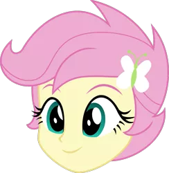 Size: 1171x1200 | Tagged: safe, fluttershy, equestria girls, .svg available, alternate hairstyle, barrette, head, no body, simple background, smiling, svg, transparent background, vector