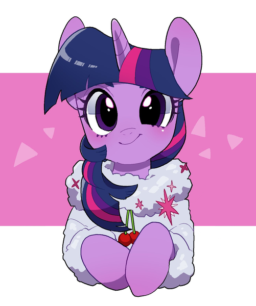 Size: 1300x1556 | Tagged: editor needed, safe, artist:potetecyu_to, edit, twilight sparkle, pony, semi-anthro, unicorn, abstract background, arm hooves, clothes, coat, cute, cutie mark, cutie mark on clothes, female, looking at you, mare, small wings, smiling, solo, twiabetes, unicorn twilight, wingless, wingless edit, wings, winter outfit