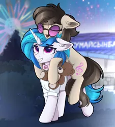 Size: 3250x3600 | Tagged: safe, artist:lakunae, octavia melody, vinyl scratch, earth pony, pony, unicorn, blushing, clothes, cute, ear fluff, eyes closed, female, hooves, lesbian, mare, scratchtavia, shipping