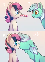 Size: 2360x3263 | Tagged: safe, anonymous editor, artist:senaelik, edit, bon bon, lyra heartstrings, sweetie drops, ponified, earth pony, pony, unicorn, /mlp/, adorabon, blowjob, candy, candy cane, comic, cute, deepthroat, defluffing edit, drawthread, eating, eyes closed, female, food, heart, heart eyes, kissing, lesbian, lyrabetes, lyrabon, nudity, oral, penis, request, requested art, sex, shipping, stealing, surprise kiss, surprised, throat bulge, wingding eyes