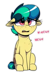 Size: 549x768 | Tagged: safe, artist:shinodage, oc, oc:apogee, unofficial characters only, pegasus, pony, chest fluff, chest freckles, ear freckles, female, filly, floppy ears, freckles, neigh, open mouth, simple background, sitting, solo, transparent background