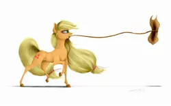Size: 2560x1584 | Tagged: safe, artist:skitsniga, applejack, earth pony, pony, canines, dock, female, hoers, hooves, lasso, mare, mouth hold, rope, simple background, solo, white background