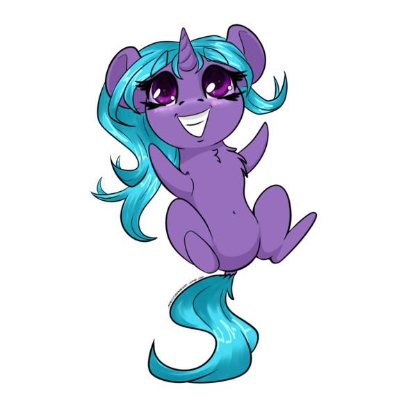 Size: 3000x3000 | Tagged: safe, artist:skitsniga, oc, oc:eleane tih, unofficial characters only, pony, unicorn, belly button, chest fluff, chibi, dock, female, horn, looking at you, mare, on back, simple background, solo, transparent background