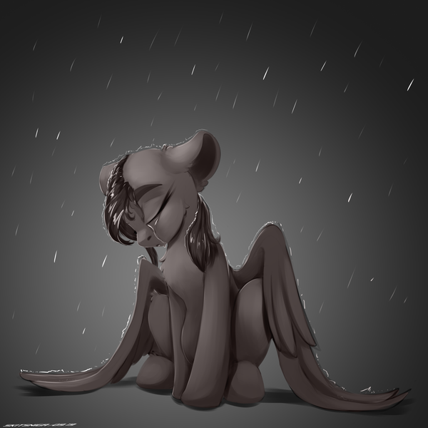 Size: 3000x3000 | Tagged: safe, artist:skitsniga, oc, oc:mayata, unofficial characters only, pegasus, pony, crying, eyes closed, female, mare, rain, sad, solo, spread wings, wings