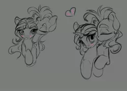 Size: 3500x2500 | Tagged: safe, artist:skitsniga, oc, oc:eleane tih, oc:mayata, unofficial characters only, pegasus, pony, unicorn, blushing, female, heart, lesbian, licking, mare, oc x oc, shipping, sketch, tongue out