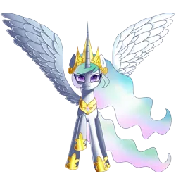 Size: 3300x3296 | Tagged: alicorn, artist:melanyschaffer, crown, hoof shoes, jewelry, looking at you, majestic, princess celestia, raised hoof, regalia, safe, serious, simple background, spread wings, transparent background, wings