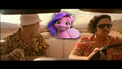 Size: 2048x1154 | Tagged: safe, derpibooru import, pipp petals, human, pony, my little pony: a new generation, chevrolet, chevrolet impala, cigarette, crossover, fear and loathing in las vegas, female, g5, gonzo, hat, hunter s. thompson, image, jpeg, las vegas, lol, looking, mare, meme, movie, movie reference, photoshop, smiling, smoking, sunglasses, watch, wtf