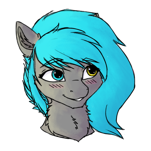 Size: 3000x3000 | Tagged: safe, artist:sorajona, derpibooru import, oc, oc:sorajona, oc:sorajona darkwing, pegasus, pony, my little pony: a new generation, adorable face, blushing, bust, chest fluff, cute, eyebrows, g5, grey fur, grin, heterochromia, image, png, portrait, scene hair, simple background, small ears, smiling, solo, transparent background, turquoise hair