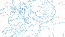 Size: 1106x622 | Tagged: safe, artist:ponyanony, derpibooru import, discord, lord tirek, angry, fight, image, jpeg, male, muscles, nose piercing, nose ring, piercing, serious, sketch, sparks, vein, wip