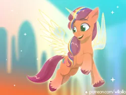 Size: 1600x1200 | Tagged: safe, artist:willoillo, derpibooru import, sunny starscout, alicorn, earth pony, pony, my little pony: a new generation, spoiler:my little pony: a new generation, artificial wings, augmented, g5, image, magic, magic horn, magic wings, png, spoiler, sunnycorn, wings