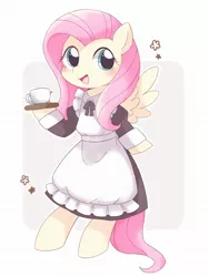 Size: 1464x1952 | Tagged: safe, artist:arrow__root, derpibooru import, fluttershy, pegasus, pony, semi-anthro, blushing, clothes, cute, image, jpeg, maid, open mouth, shyabetes