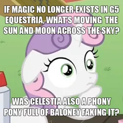 Size: 500x500 | Tagged: safe, derpibooru import, editor:wild stallions, a phony pony full of baloney, caption, continuity error, exploitable meme, g5, g5 pegasi can't fly, image, image macro, meme, obligatory pony, png, sudden clarity sweetie belle, text