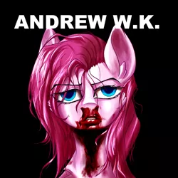 Size: 2000x2000 | Tagged: safe, artist:ktk's sky, derpibooru import, pinkie pie, earth pony, pony, andrew w.k., blood, female, hair, hair bun, image, nosebleed, pinkamena diane pie, png, ready to die, solo