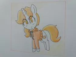 Size: 1920x1440 | Tagged: safe, artist:cherro, derpibooru import, oc, oc:kitty kit, unofficial characters only, pony, unicorn, clothes, hoodie, image, jpeg, solo, traditional art