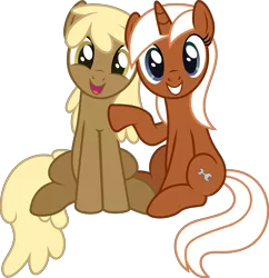 Size: 9091x9408 | Tagged: safe, artist:thatusualguy06, derpibooru import, mjölna, silver spanner, earth pony, pony, unicorn, .svg available, absurd resolution, duo, duo female, female, image, mare, open mouth, open smile, png, simple background, sitting, smiling, transparent background, vector