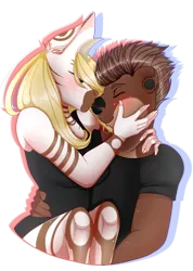 Size: 1553x2182 | Tagged: safe, artist:fantisai, derpibooru import, oc, unofficial characters only, anthro, zebra, blushing, clothes, image, kissing, oc x oc, png, shipping, simple background, smiling, transparent background, zebra oc